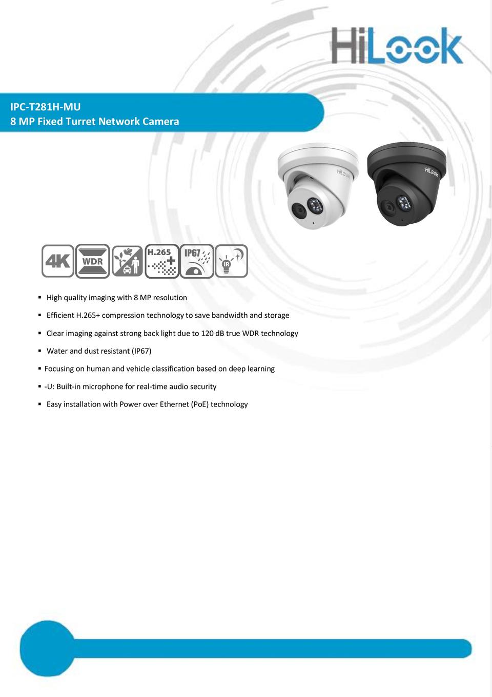 HiLook IPC-T281H-MU 8MP Acusense Lite Turret Camera with Mic 2.8mm Lens 0